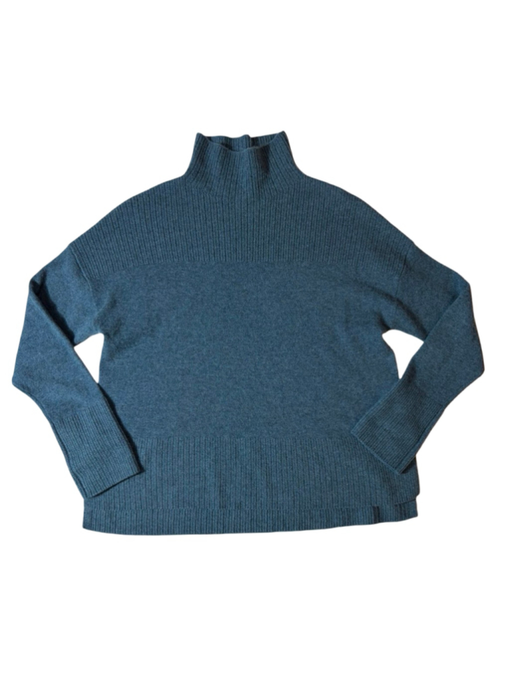 Garnet Hill 100% Cashmere Blue Ribbed Mock Neck Oversized Sweater